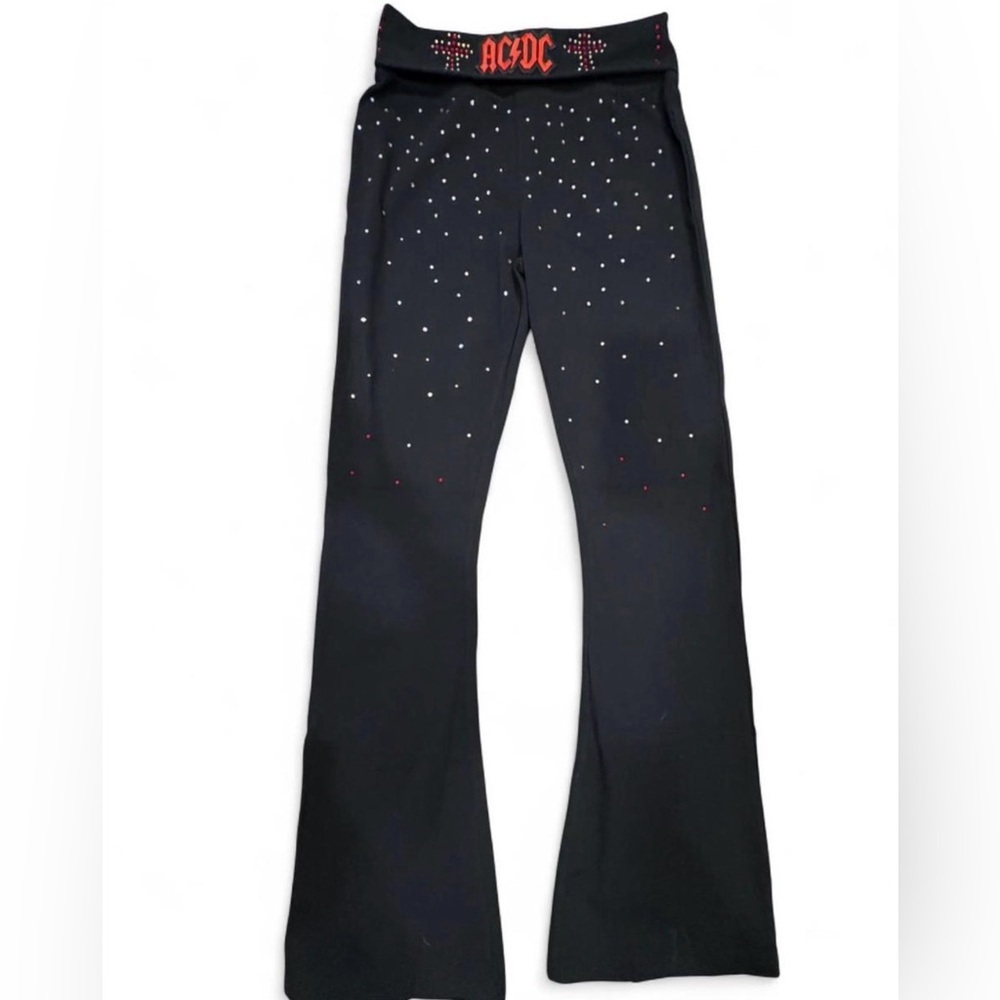 Black Flared Pants Ac/Dc Leggings with Rhinestone Detailing - Picture 5 of 8